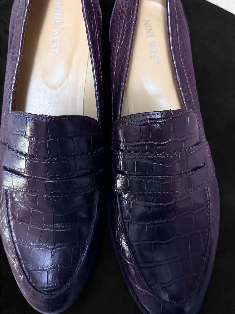 Nine West Women Dark Purple Croc-Embossed Leather Penny Loafers